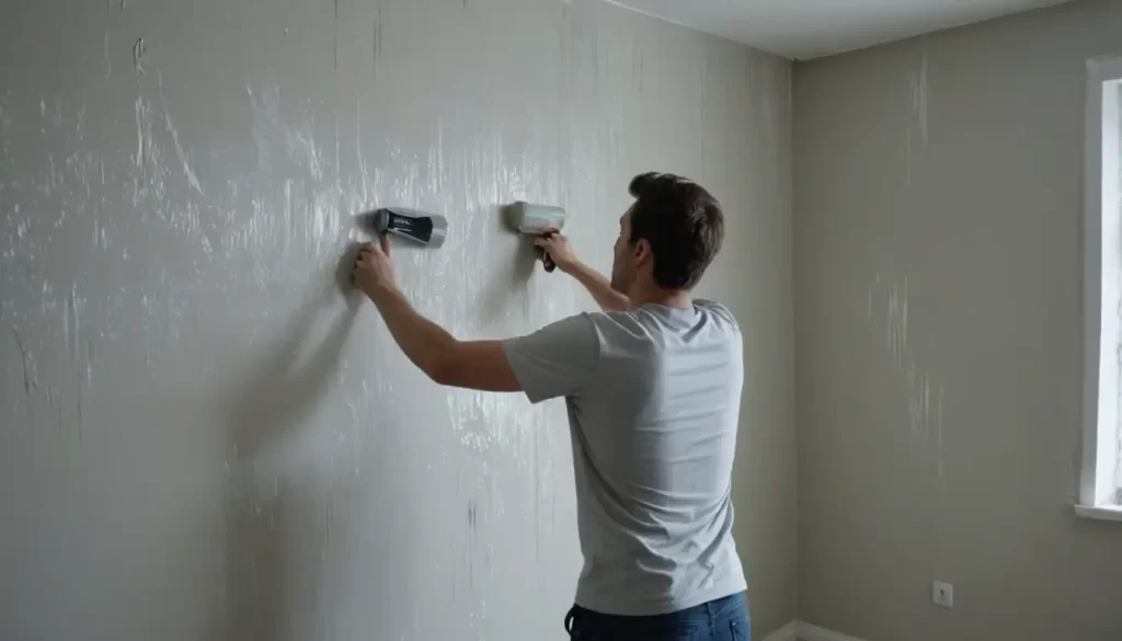Una persona que cubre paredes con pintura para crear una habitación insonorizada.